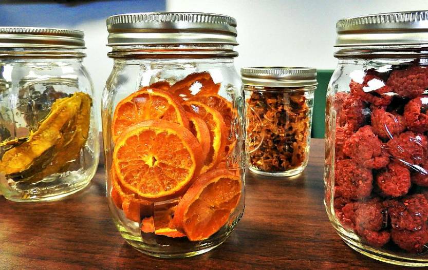 Dried fruit preserved in glass jars