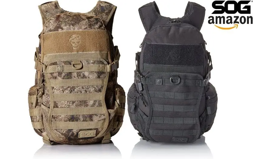 Tan camouflage and black versions of the SOG OPORD backpack