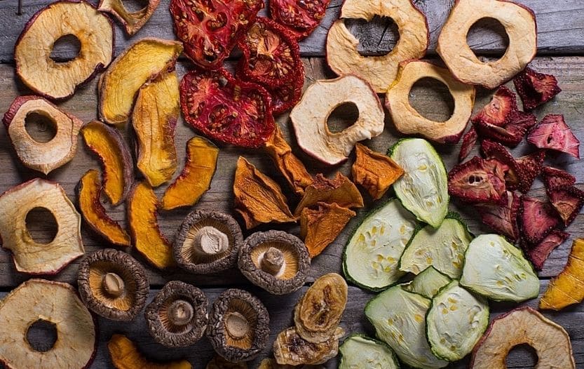 Assorted dehydrated fruits and vegetables
