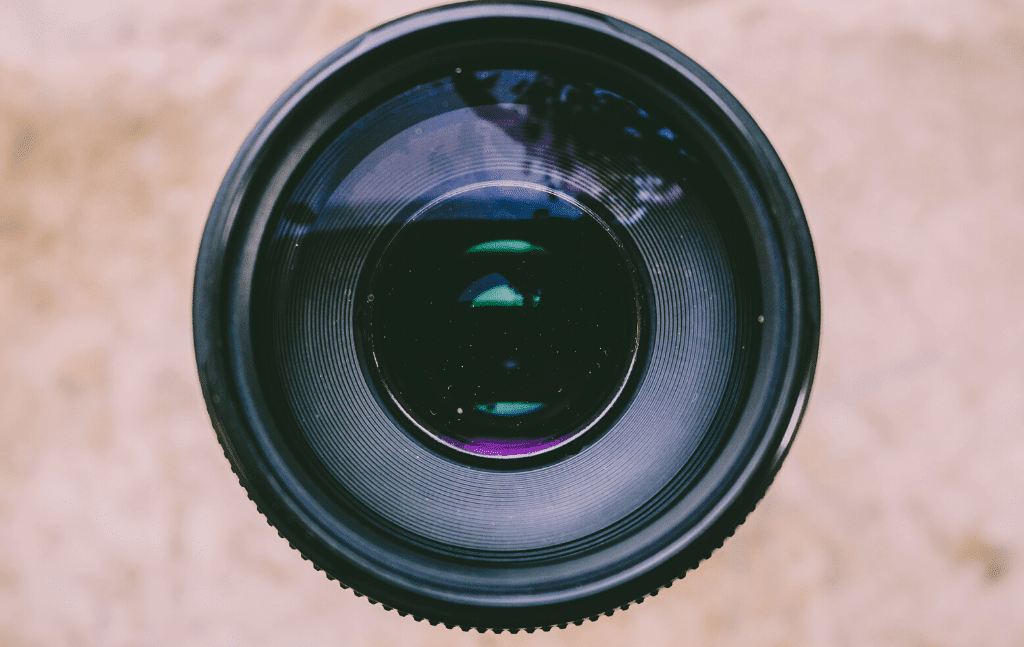 Close-up view of a camera lens