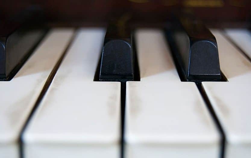 Close-up of narrow gaps between piano keys