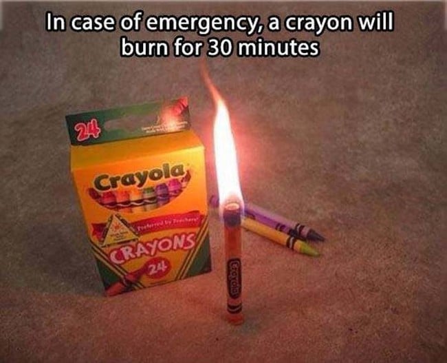 Crayon burning as an improvised candle