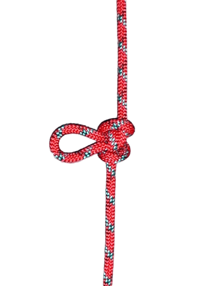 Red alpine butterfly loop tied in the middle of a rope