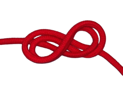 Red boa knot arranged as two opposing loops