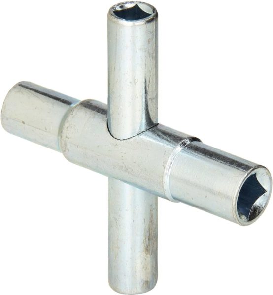 Four-way metal sillcock key with four socket sizes