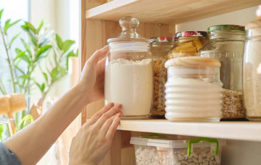food stock in containers in a pantry